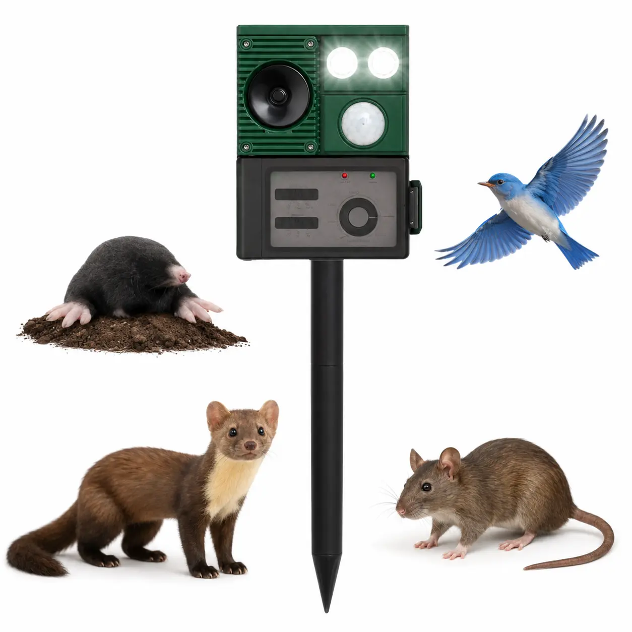 Repelente solar para animales con sensor de movimiento