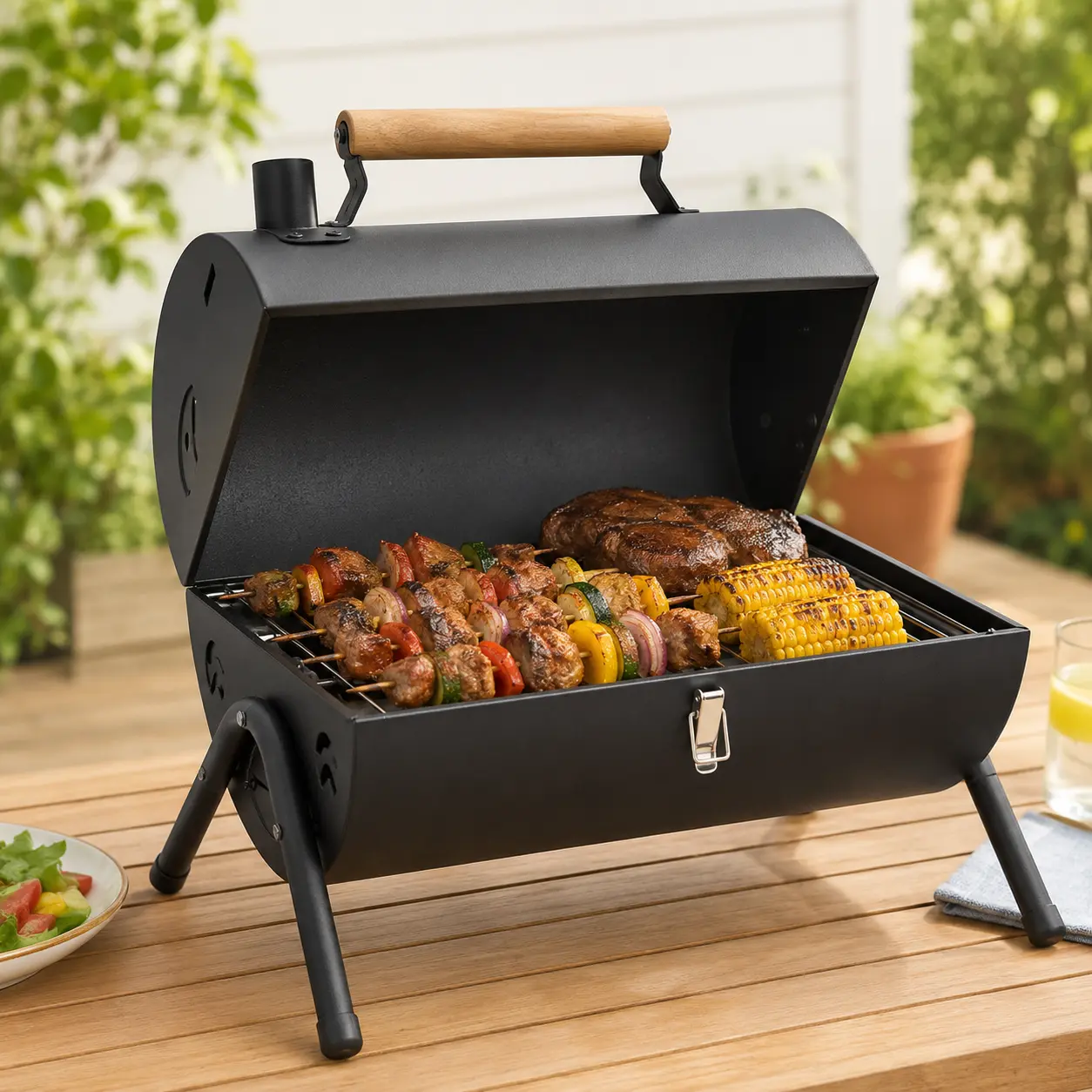 Barbacoa portátil de carbón para jardín y camping